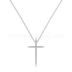 Религиозный крест 925 стерлингового серебра паве кубический цирконий кулон ожерелья для женщин&nbsp;NJEW-F338-03P