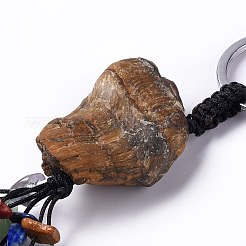 Натуральный самородок тигрового глаза с брелками-кисточками из смешанной крошки драгоценных камней&nbsp;KEYC-P012-02P-06