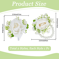 Наборы из искусственных цветов из шелковой ткани и пластикового искусственного жемчуга для запястья и бутоньерки&nbsp;AJEW-DJ0005-64A