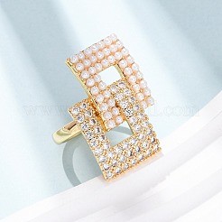 Регулируемые латунные кольца-манжеты с микропаве из прозрачных кубических цирконий и жемчугом из АБС-пластика.&nbsp;RJEW-G368-02G