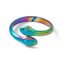 Ионное покрытие (ip) 304 нержавеющая сталь двойная змейка открытое кольцо манжета для женщин&nbsp;RJEW-C045-14M