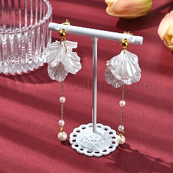 Серьги-гвоздики с подвесками из акриловых жемчужин и ракушек&nbsp;EJEW-YW00005