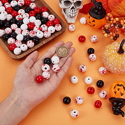 Тема хэллоуина с принтом из натуральных деревянных бусин&nbsp;WOOD-ME0001-07