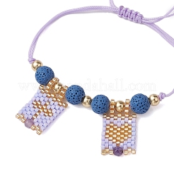 Плетеные браслеты из натурального лавового камня&nbsp;BJEW-MZ00063-03