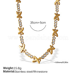 Женские цепочки из нержавеющей стали 304 с кристаллами и стразами в форме буквы X.&nbsp;WG9D37B-02