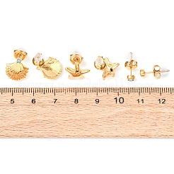 3 пара серег-гвоздиков Ocean Series из нержавеющей стали 304 в форме морских звезд и ракушек&nbsp;EJEW-K268-92G