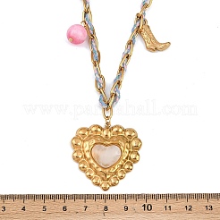 Женские ожерелья из полиэстеровой веревки с подвеской в виде сердца из нержавеющей стали 304 со стеклом и смолой&nbsp;NJEW-K252-12G