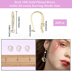 22 шт. латунные крючки для сережек из прозрачного кубического циркония&nbsp;KK-CN0002-34