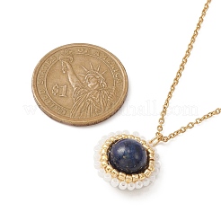 Ожерелье с подвеской из натурального лазурита (окрашенного) и цветов семян&nbsp;NJEW-MZ00019-01