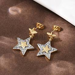 Серьги-гвоздики со звездами из латуни с прозрачным фианитом и прозрачным фианитом&nbsp;EJEW-L275-04GP