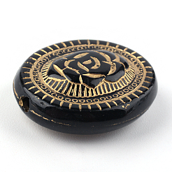 Плоские круглые с цветочным гальванических акриловые бусины&nbsp;PACR-Q102-05B