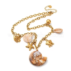 Женские ожерелья с подвесками в форме ракушки из нержавеющей стали 304&nbsp;NJEW-F347-01A