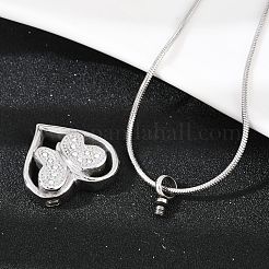 304 нержавеющая сталь микропаве прозрачный кубический цирконий бабочка сердце кулон урна для праха домашних животных ожерелья&nbsp;NJEW-S455-10P