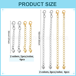 8 шт. 4-х стилевая латунная удлинительная цепь с подвесками в виде сердечек и застежкой-карабином&nbsp;FIND-ME0002-41