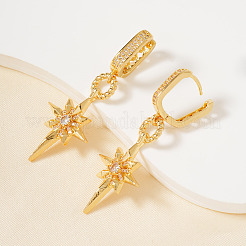 Элегантные восьмиугольные серьги-кольца из латуни с прозрачным кубическим цирконием&nbsp;GJ0701