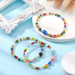 Эластичный браслет миллефиори ручной работы из стекла и бисера&nbsp;BJEW-JB09488