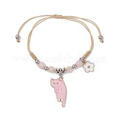 Бусины из натурального розового кварца плетеные браслеты из бусин&nbsp;BJEW-TA00621-03