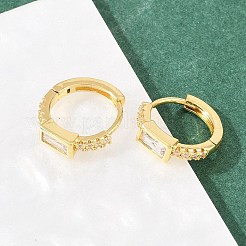 Прямоугольные серьги-кольца из латуни с микропаве из прозрачных кубических цирконий&nbsp;EJEW-D348-05G
