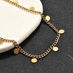 Ожерелья из витой цепочки из нержавеющей стали 304 с подвеской в виде диска&nbsp;NJEW-R023-04G