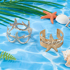 2 шт. 2 стиля браслеты-манжеты из сплава в виде морской звезды для девушек и женщин&nbsp;BJEW-CY0001-05G