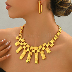 Наборы из железных серег-гвоздиков и ожерелий с геометрической полой текстурой для женского банкета&nbsp;DP0438