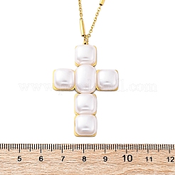 Ожерелья с подвеской из нержавеющей стали 304 и пластикового жемчуга для женщин&nbsp;NJEW-U032-12G