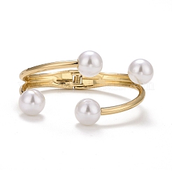 Проволочная обертка из сплава с пластиковым жемчужным браслетом-манжетой&nbsp;LS-BJEW-K223-08KCG