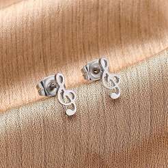 Устойчивые к потускнению серьги-гвоздики в виде музыкальных нот из нержавеющей стали 304 с булавками из нержавеющей стали 316 для женщин&nbsp;MUSI-PW0001-23P