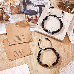 Регулируемые браслеты из круглых бусин натурального желтого тигрового глаза и обсидиана&nbsp;BJEW-WH0023-97