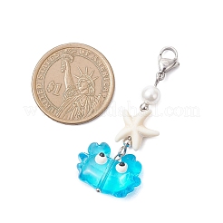 Подвесные украшения из краба ручной работы и синтетической бирюзы&nbsp;HJEW-TA00429