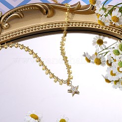 Ожерелья с подвеской из латуни и циркония в форме звезды с микропаве&nbsp;NJEW-PH01391