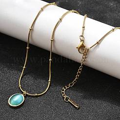 Овальное колье с имитацией кошачьего глаза и круглыми змеиными цепочками&nbsp;X-NJEW-G085-06G