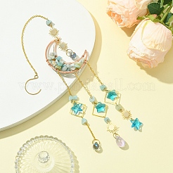 Подвеска в форме луны из натуральной амазонитовой крошки&nbsp;HJEW-FS00027-02