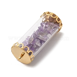 Стеклянная трубка с бусинами из натурального аметиста внутри подвесок&nbsp;FIND-B054-01G-02