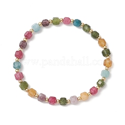 Эластичные браслеты для женщин из кубиков натуральных драгоценных камней и бусин из нержавеющей стали.&nbsp;BJEW-JB13348