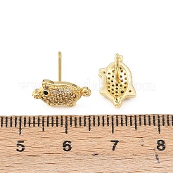 Серьги-гвоздики в форме свиньи с микропаве из прозрачных кубических цирконий из латуни&nbsp;EJEW-F400-07G