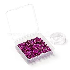 100 шт. 8 мм окрашенные и нагретые натуральные розовые круглые бусины тигрового глаза&nbsp;DIY-LS0002-66