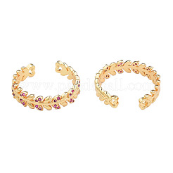 Кубический цирконий оливковый лист обертывание открытое кольцо-манжета&nbsp;RJEW-N037-034C