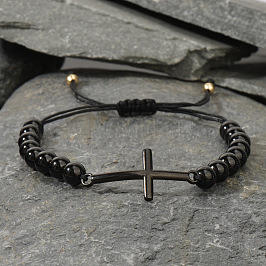 Браслеты из круглых бусин из натурального черного оникса, браслеты с подвесками крест для мужчин