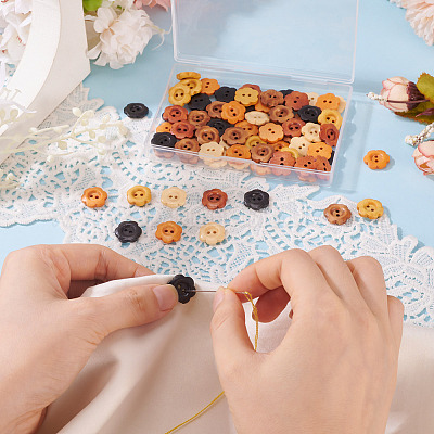 120 шт. 6-х цветные деревянные пуговицы-цветы с 2 отверстиями&nbsp;BUTT-TA0001-40B-1