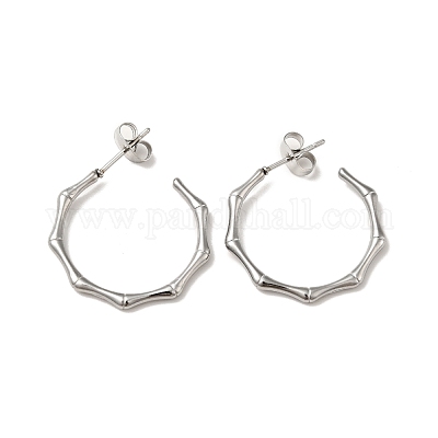 Устойчивое к потускнению бамбуковое кольцо из нержавеющей стали 304 серьги-гвоздики EJEW-A081-20P-1