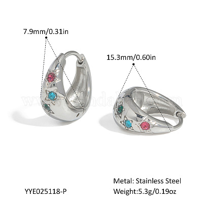 Серьги-кольца из нержавеющей стали с разноцветными стразами GL4327-2-1