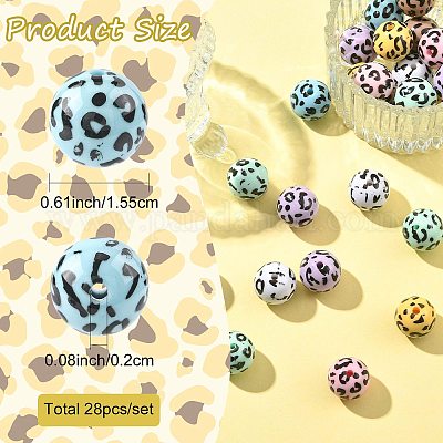 28 шт. двухцветные непрозрачные акриловые бусины с принтом&nbsp;OACR-FS0002-46-1