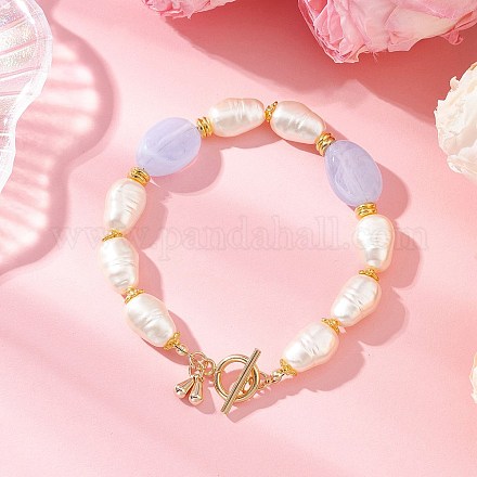 Браслеты из акриловых бусин с имитацией драгоценных камней и искусственного жемчуга ABS для женщин BJEW-JB12157-02-1