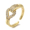Brass Micro Pave Cubic Zirconia Open Cuff Ring for Women, Hollow Knot, Golden, US Size 8 1/4(18.3mm)