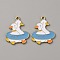 Alloy Enamel Pendants, Duck Charm, Light Gold, Steel Blue, 30x24x1.5mm, Hole: 2mm