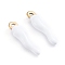 Ion Plating(IP) 304 Stainless Steel Pendants, Enamelled Sequins, Horn of Plenty/Italian Horn Cornicello Charms, Golden, White, 17.5x4.5x3.5mm, Hole: 1~1.5mm