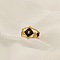 204 Stainless Steel Enamel Cuff Rings, Golden, Rhombus with Evil Eye Pattern, Black, Rhombus: 15mm, Inner Diameter: 18mm