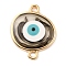 Transparent Evil Eye Resin Connector Charms, with Golden Tone Zinc Alloy Findings, Egg Shape, Black, 20x17x2.5mm, Hole: 1.5mm
