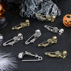 8шт брошь из цинкового сплава в виде скелета на Хэллоуин 2 цвета&nbsp;JEWB-FH0002-36